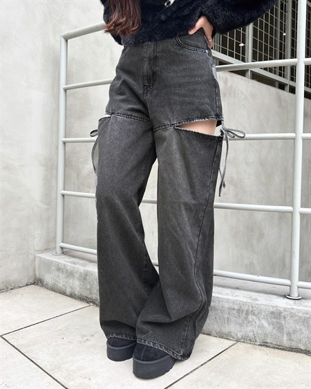 【WEB限定／S～Mサイズ】【10／28 2時までの限定価格】サイドスリットリボンデニムワイドパンツ