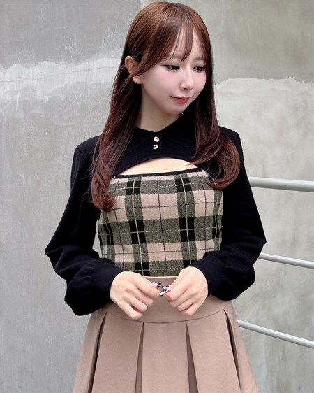 【WEB限定】【10／28 2時までの限定価格】レイヤード風チェック柄ニット
