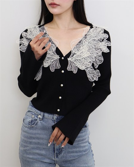 INGNI(イング)  【SOELA】【INGNI STORE限定価格】レースカラー長袖ニットカーディガン