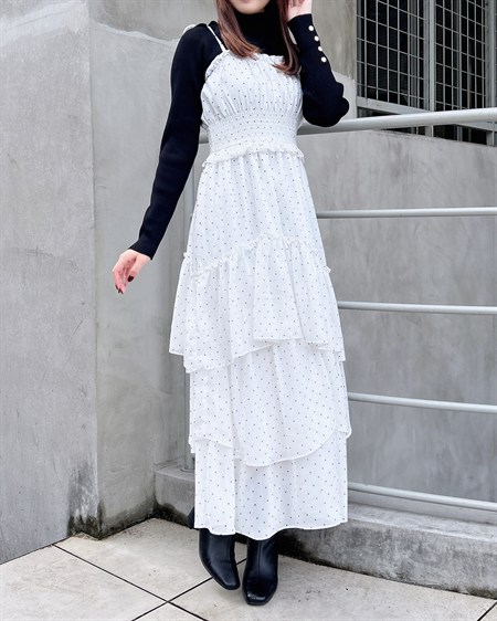 【WEB限定】【11／4 2時までの限定価格】チュールイレヘムティアードロングワンピース