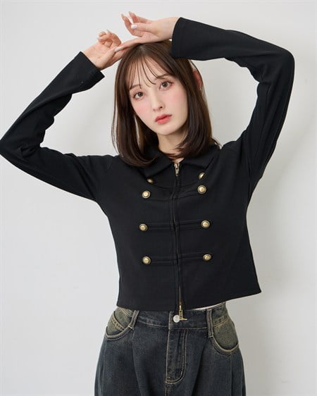 ナポレオン襟Wジップリブトップス
