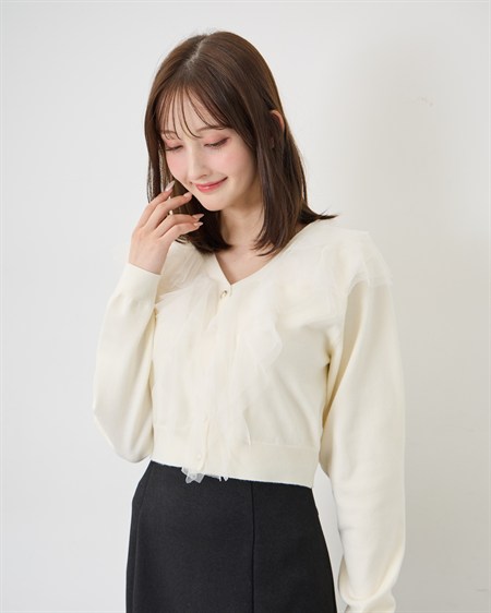 【WEB限定】【11／4 2時までの限定価格】チュールフリルニットカーディガン