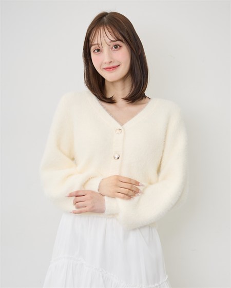 【WEB限定カラーあり】金ボタンフェザーヤーンカーディガン