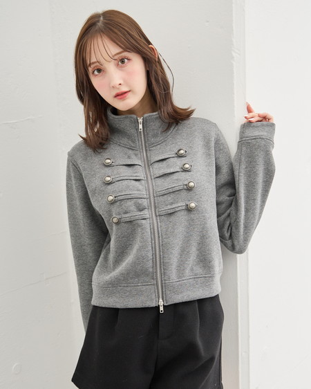 Wジップナポレオン裏起毛トップス