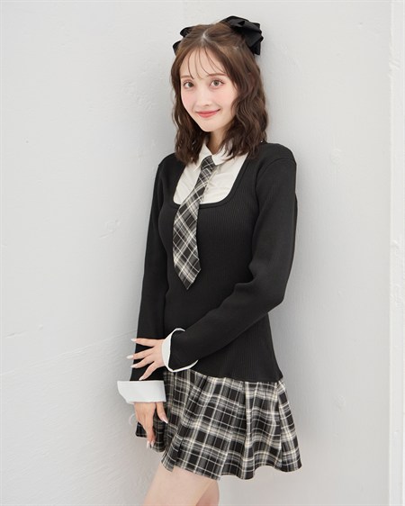 【WEB限定】【11／4 2時までの限定価格】ネクタイ付ドッキングニットワンピース