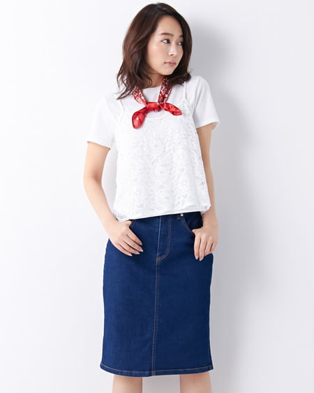 INGNI(イング) レースキャミ＋Tシャツ／アンサンブル ｵﾌﾎﾜｲﾄ