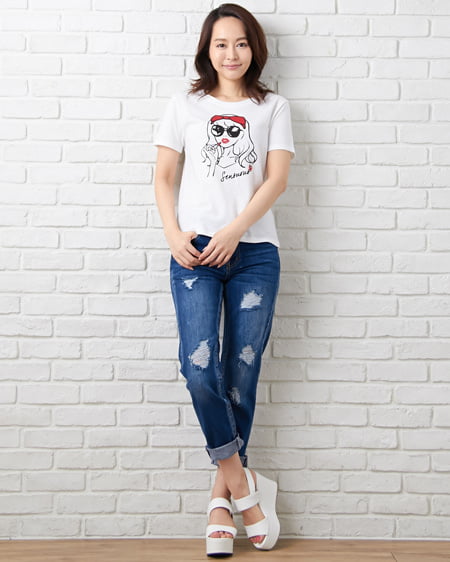 INGNI（イング） レトロガール／Tシャツ ｵﾌﾎﾜｲﾄ