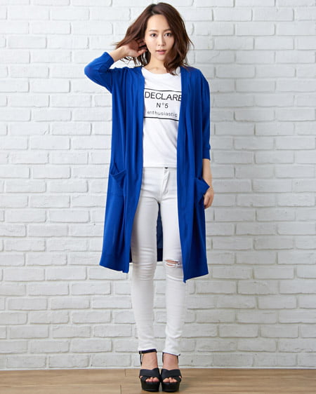 INGNI(イング) 天竺ロングカーディガン7分袖＋Tシャツ／SET ｺｲﾌﾞﾙｰ