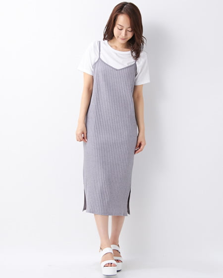 INGNI（イング） ワイドリブキャミワンピース＋Tシャツ／SET ｸﾞﾚｰ