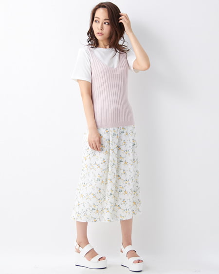 INGNI（イング） 畦ニットキャミTシャツ／SET ﾋﾟﾝｸ