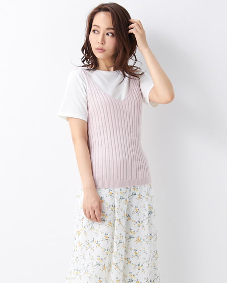 INGNI(イング) 畦ニットキャミTシャツ／SET ピンク