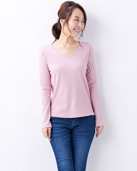 INGNI(イング) 変則テレコVネックロングTシャツ／A ピンク