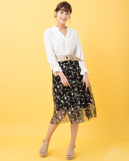 チュール刺繍ミディスカート｜INGNI(イング) 公式通販｜INGNI STORE
