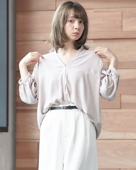 INGNI(イング) 7分袖裾タックトロミスキッパーシャツ ｸﾞﾚｰｼﾞｭ
