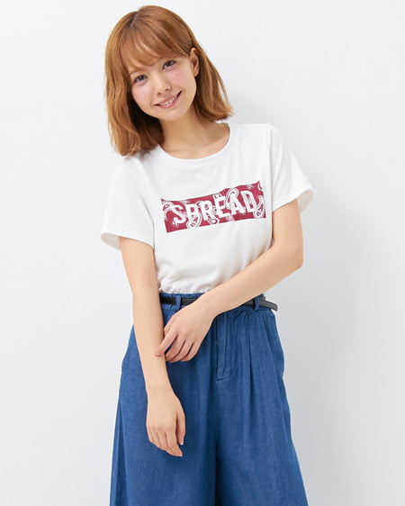 INGNI(イング) 柄BOXロゴTシャツ ｱｶﾊﾞﾝﾀﾞﾅ