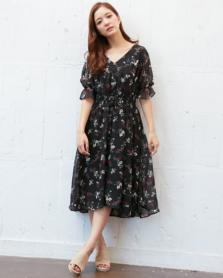ウエストレースUP花柄シフォン／ワンピース｜INGNI(イング) 公式