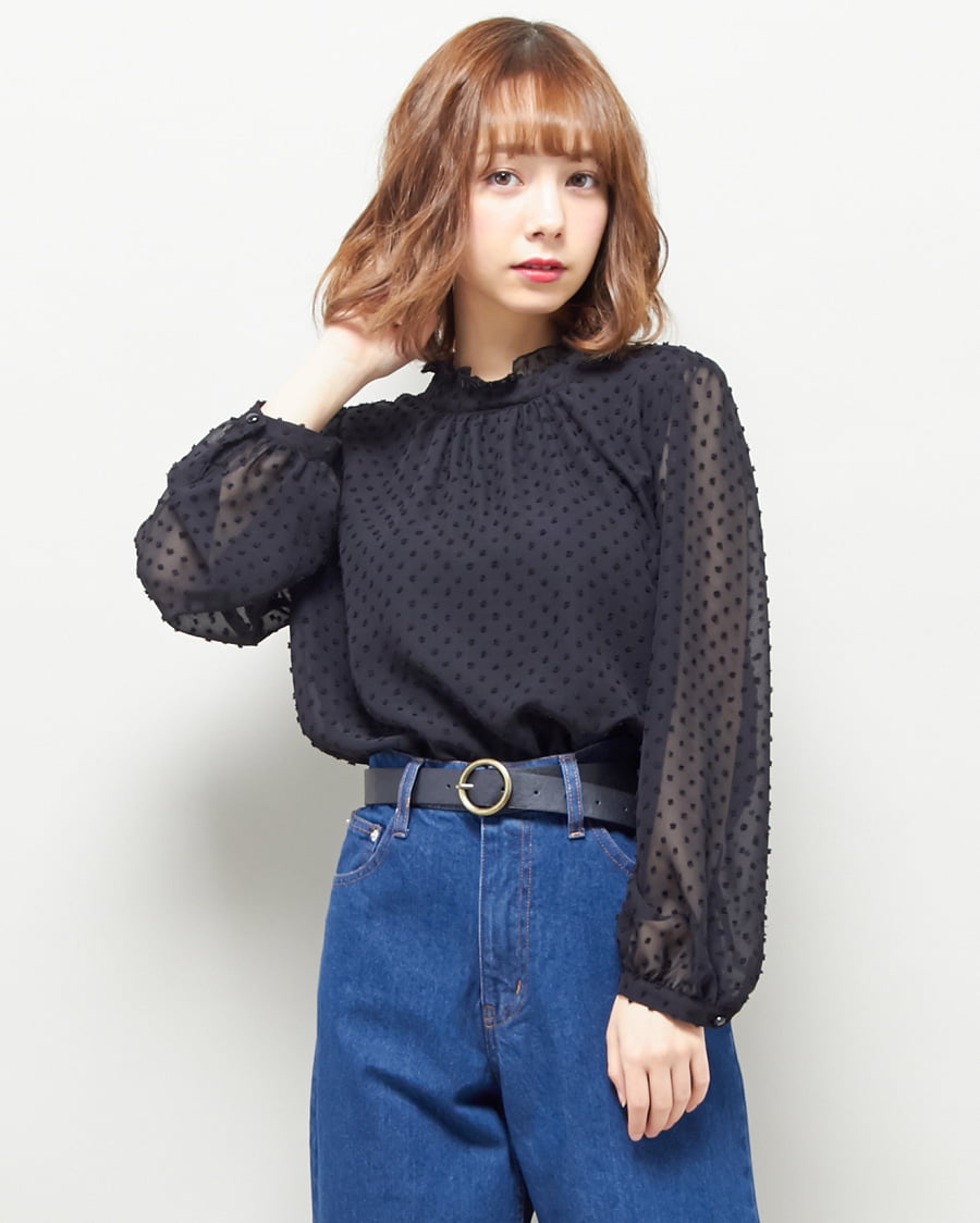 セール】 ウォッシャブルドットハイネックブラウス◇ （シャツ