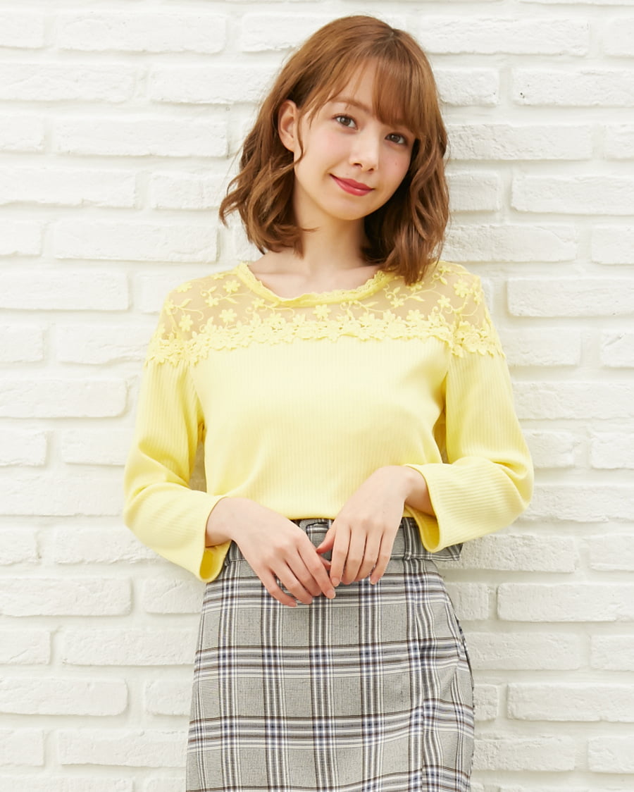 ヨークシアーレースリブ8分袖トップス｜INGNI(イング) 公式通販