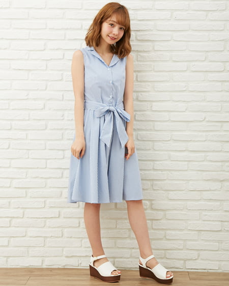 シャツワンピース シャツワンピ 2way レースアップ 綿100