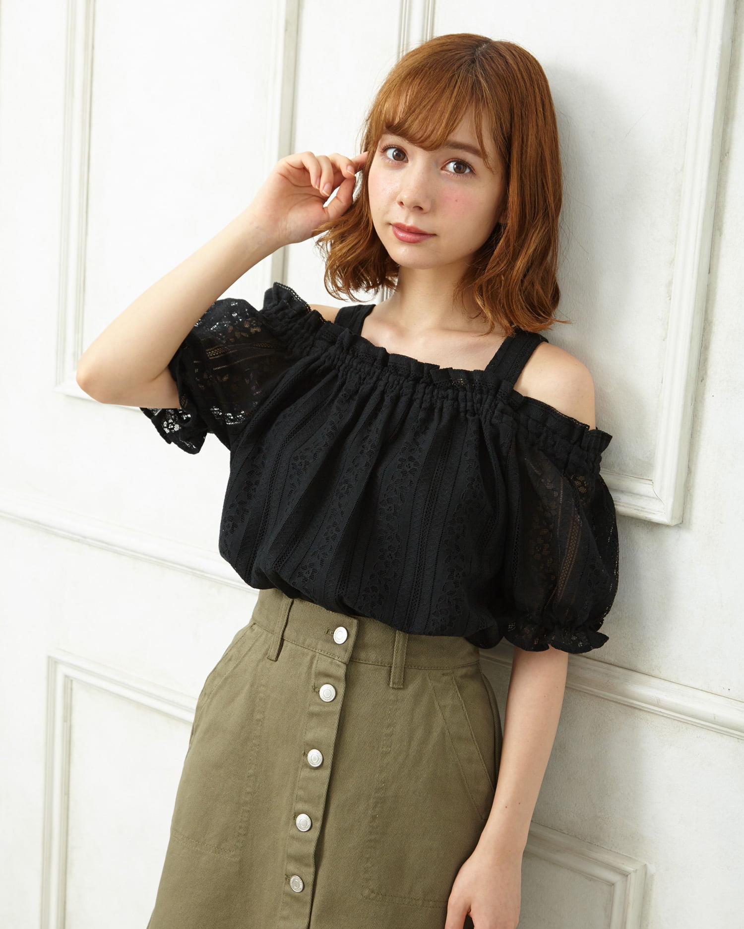 【ILLIGO】ワンショルダースタッズストライプトップス★大人気★ ワンショルダースタッドストライプトップス（グレーアイボリー