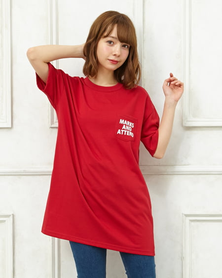 INGNI(イング) バックロゴBIGチュニックTシャツ アカ