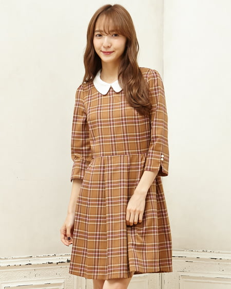 再入荷商品 襟付きチェック／7分袖ワンピース｜allamanda(アラマンダ) 公式 ワンピース