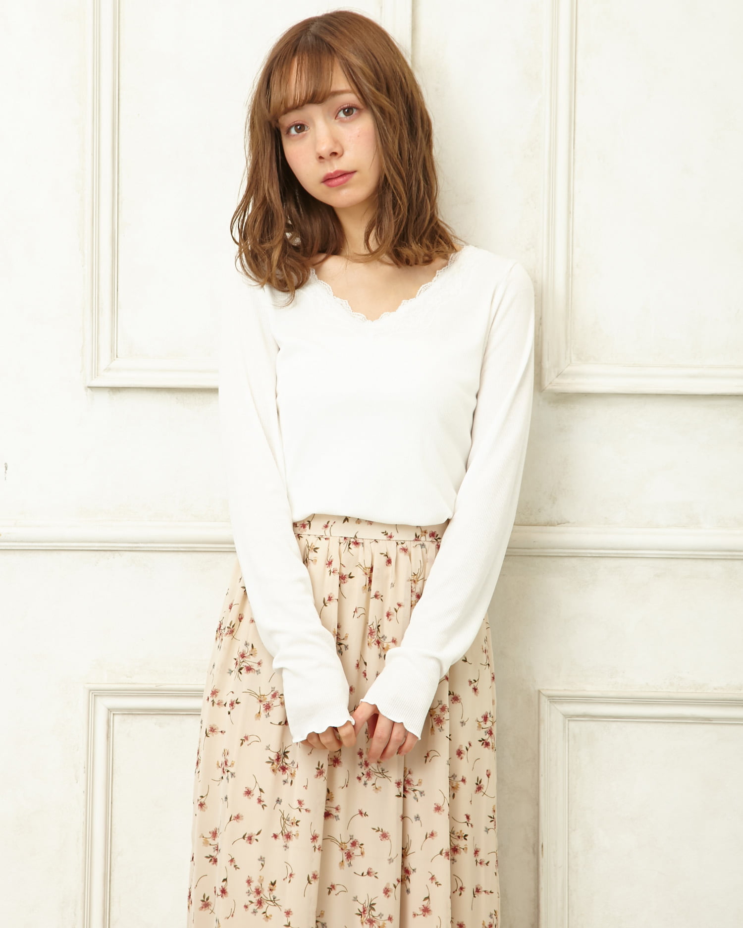 d.i.a.アイボリーシフォン ロングスカートフリーサイズ 花柄シフォンティアードロング／スカート｜INGNI(イング) 公式