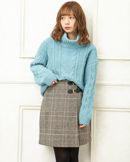 INGNI(イング) グレンチェックサイドベルト/台形スカート グレー/チェック