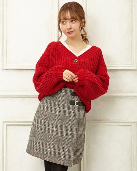 INGNI(イング) グレンチェックサイドベルト/台形スカート グレー/チェック