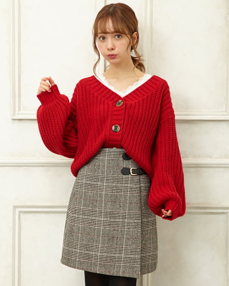 INGNI(イング) グレンチェックサイドベルト/台形スカート グレー/チェック