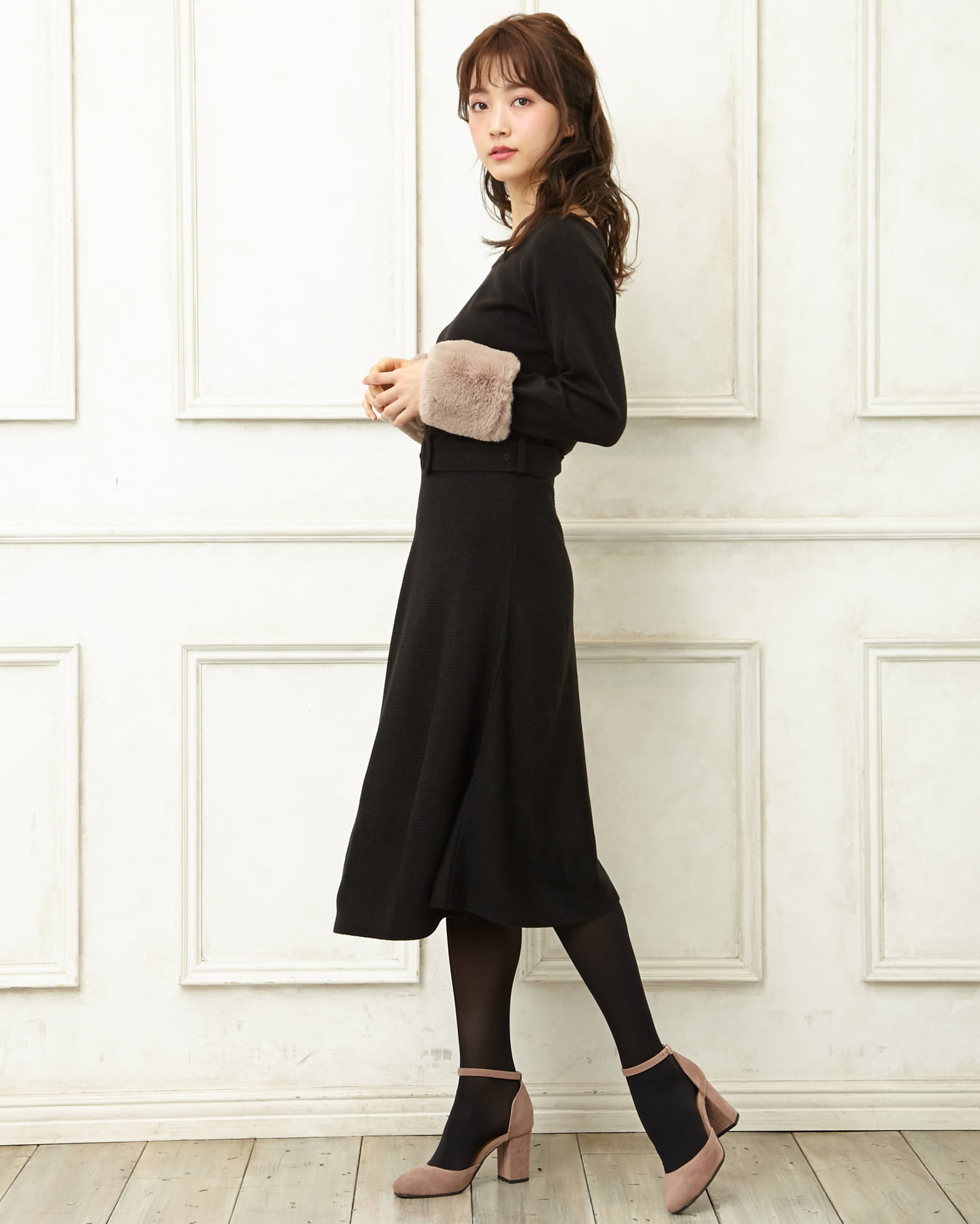 袖ファー切替Aラインワンピース CELFORD（セルフォード）の「◇裾ファー切替Aラインワンピース