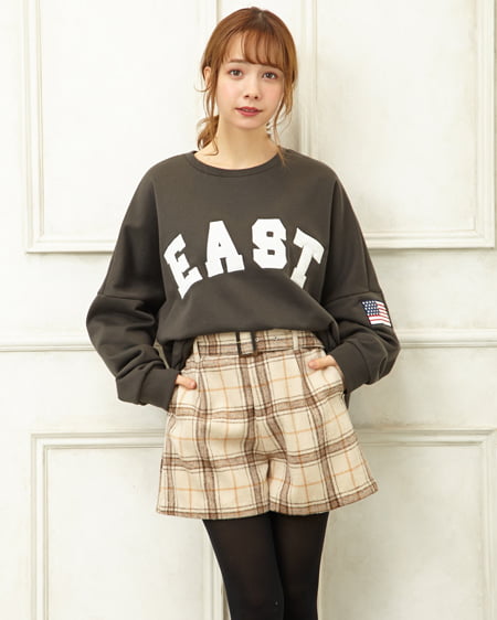 コーディネート 起毛ロゴ Bigスウェット チェック柄ショート パンツ コーディネート 起毛ロゴ Bigスウェット チェック柄ショート パンツ