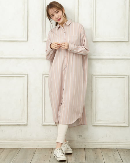 コーディネート ストライプロングシャツ カットリブ レギンス Ingni コーディネート ストライプロングシャツ カットリブ レギンス Ingni