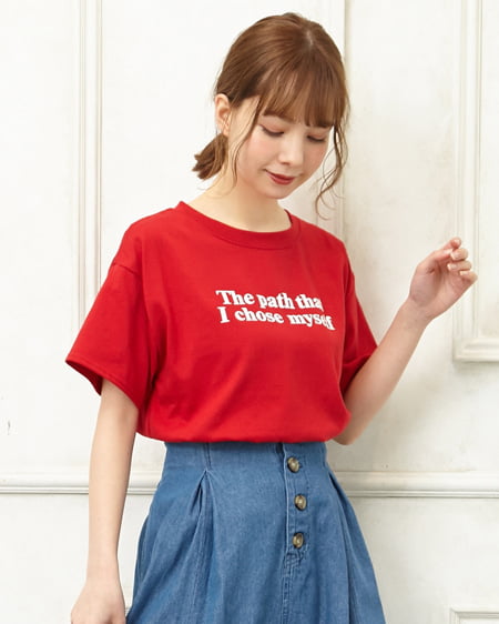 INGNI(イング) カラーロゴ半袖／Tシャツ アカ/オフホワイト