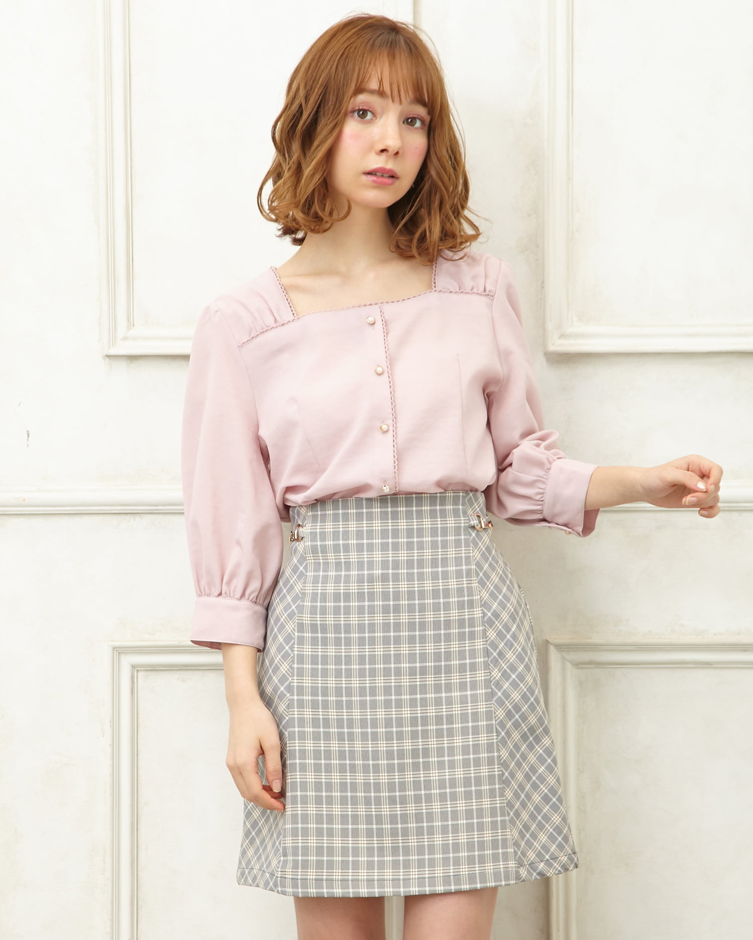 安売り INGNI イング ビット付フレアスカートチェック柄ベージュレディース服