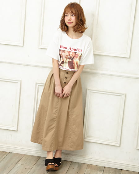 INGNI（イング） ロゴ半袖Tシャツ＋フレアマキシスカート／SET ｵﾌﾎﾜｲﾄ