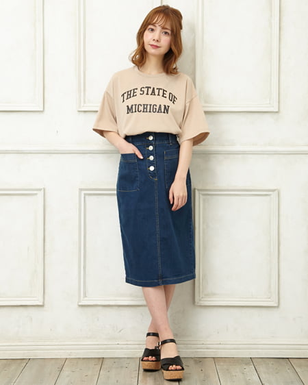 INGNI（イング） カレッジTシャツ ﾍﾞｰｼﾞｭ