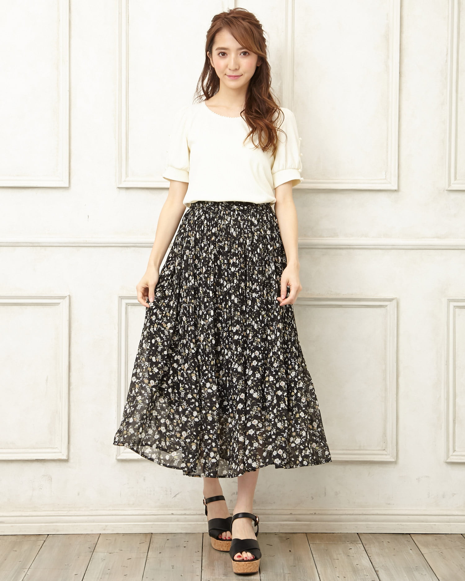 花柄／シフォンプリーツスカート｜allamanda(アラマンダ) 公式