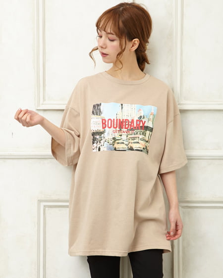 INGNI(イング) フォト転写チュニック丈Tシャツ ﾍﾞｰｼﾞｭ