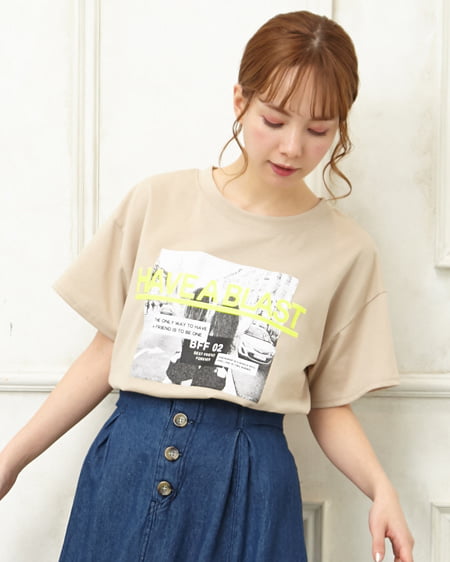 INGNI(イング) 転写Tシャツ ﾍﾞｰｼﾞｭ