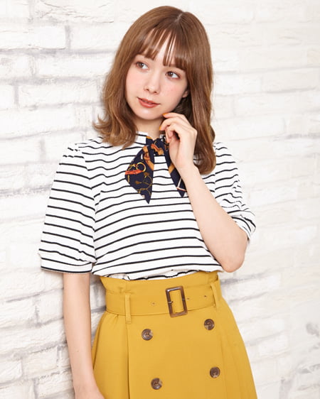 INGNI(イング) リブスカーフ付トップス ｵﾌﾎﾜｲﾄ/ｸﾛ