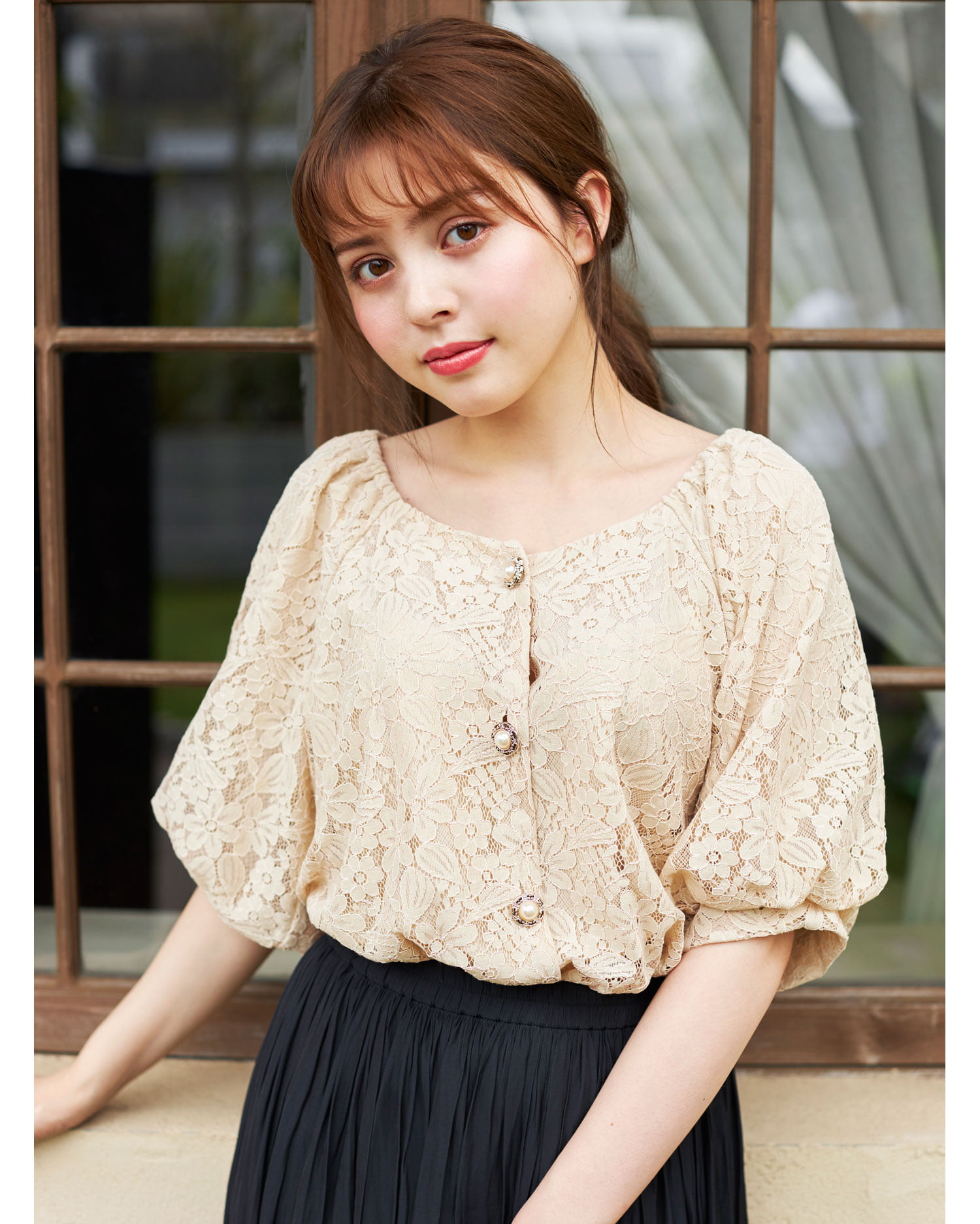 ふんわりレース ユニタード（一分丈）★アンジュコレクション【未使用】 いろいろボタンレースボリュームトップス｜INGNI(イング) 公式