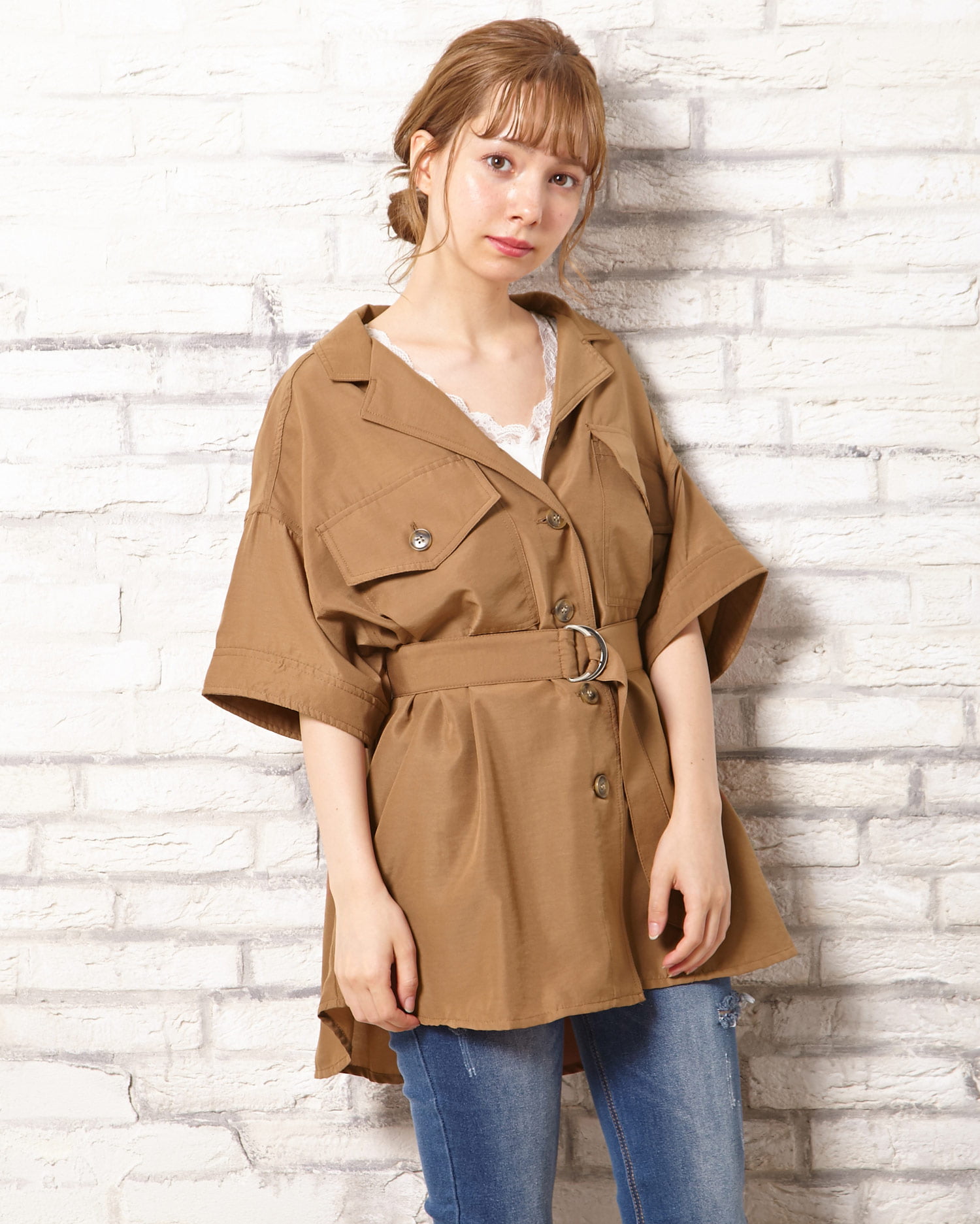レア定価30000円Robes & Confectionsリネンシャツ ベージュ サッシュ付サテン開襟サファリ／シャツ｜INGNI(イング) 公式通販