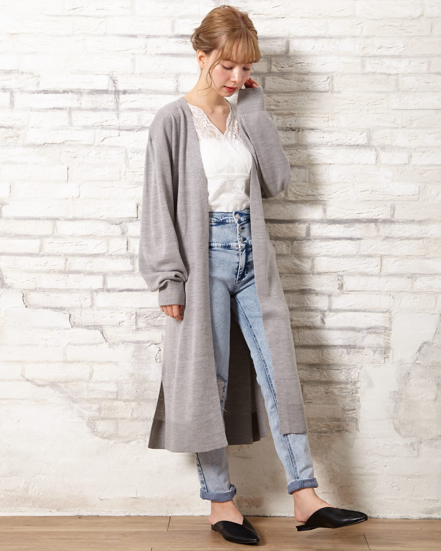 INGNI(イング) サッシュ付ロングカーディガン - M - グレー