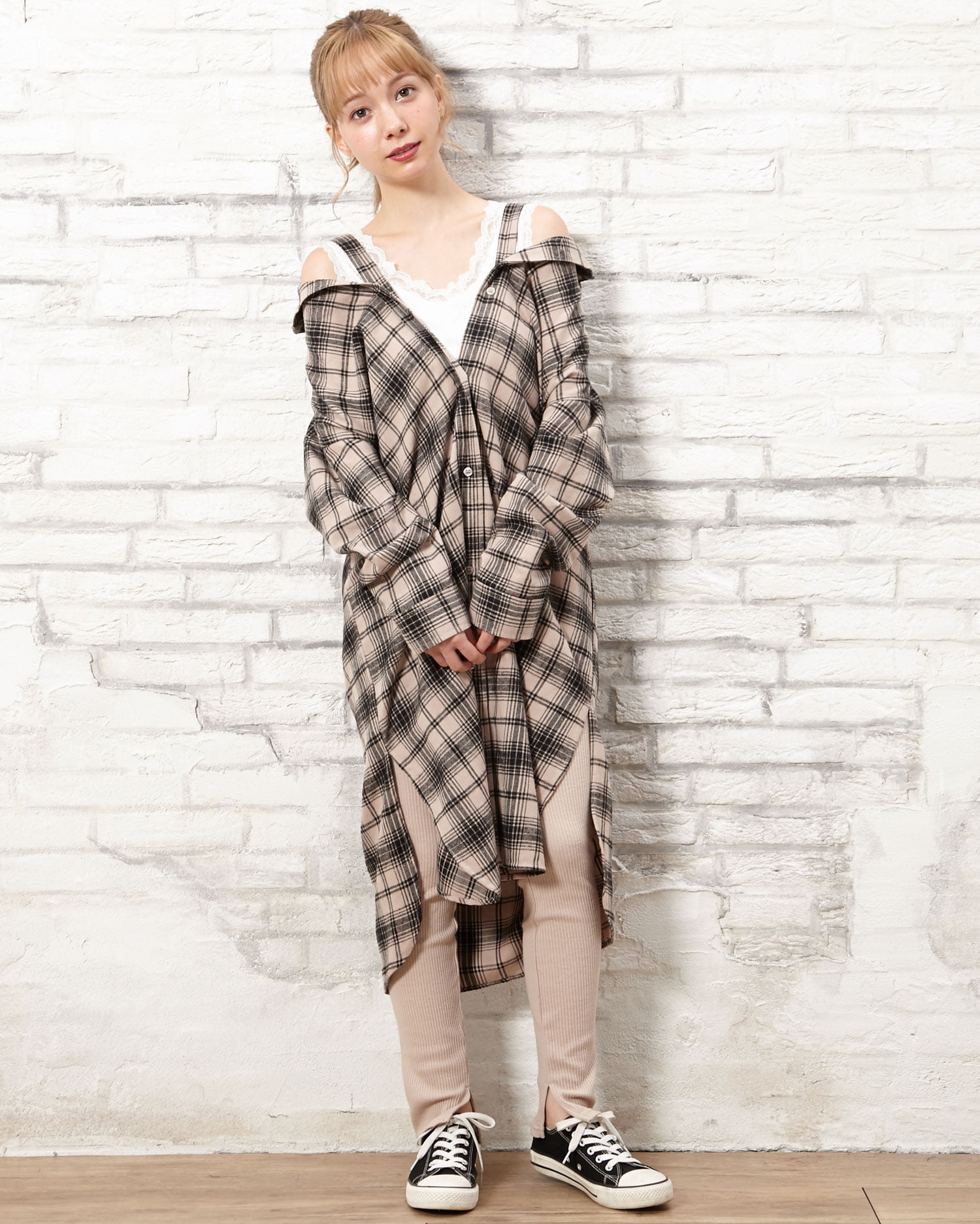 ame.　1027 オフショル2WayチェックBIGロング／シャツ｜INGNI(イング) 公式通販