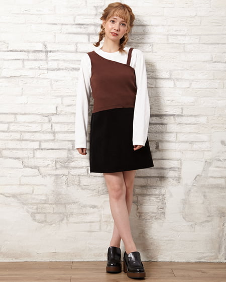 INGNI（イング） ワンショルニット＋Tシャツセット ﾌﾞﾗｳﾝ