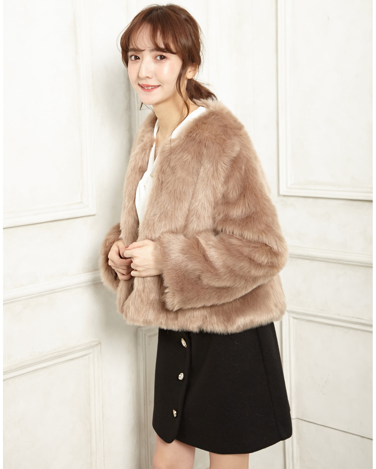 ノーカラーエコファーショート／コート｜allamanda(アラマンダ) 公式