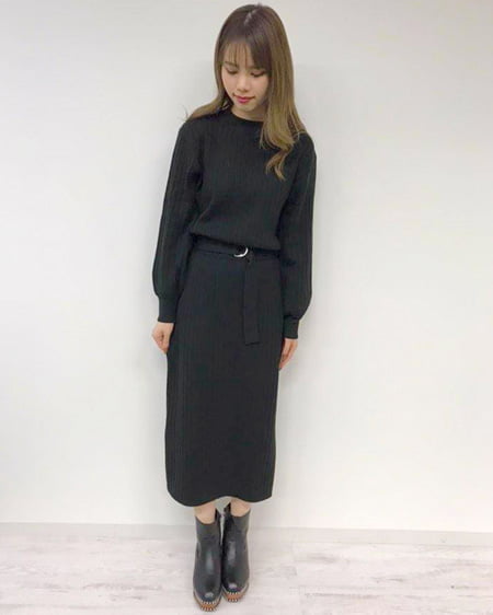 INGNI（イング） Dカンベルト付きリブニットワンピース ｸﾛ