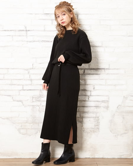 INGNI（イング） Dカンベルト付きリブニットワンピース ｸﾛ