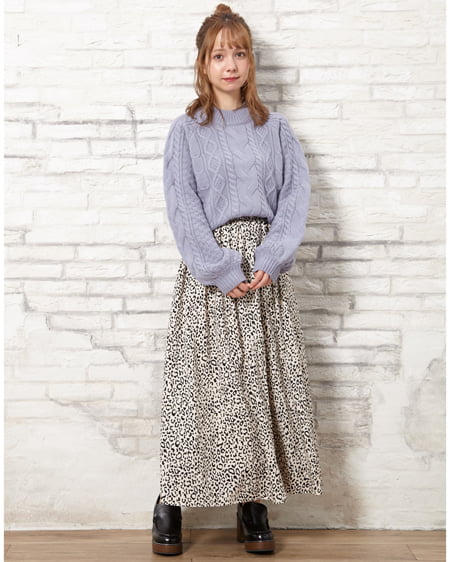 INGNI（イング） モックネックニット＋レオパード柄スカート／SET ｽﾓｰｸｻｯｸｽ